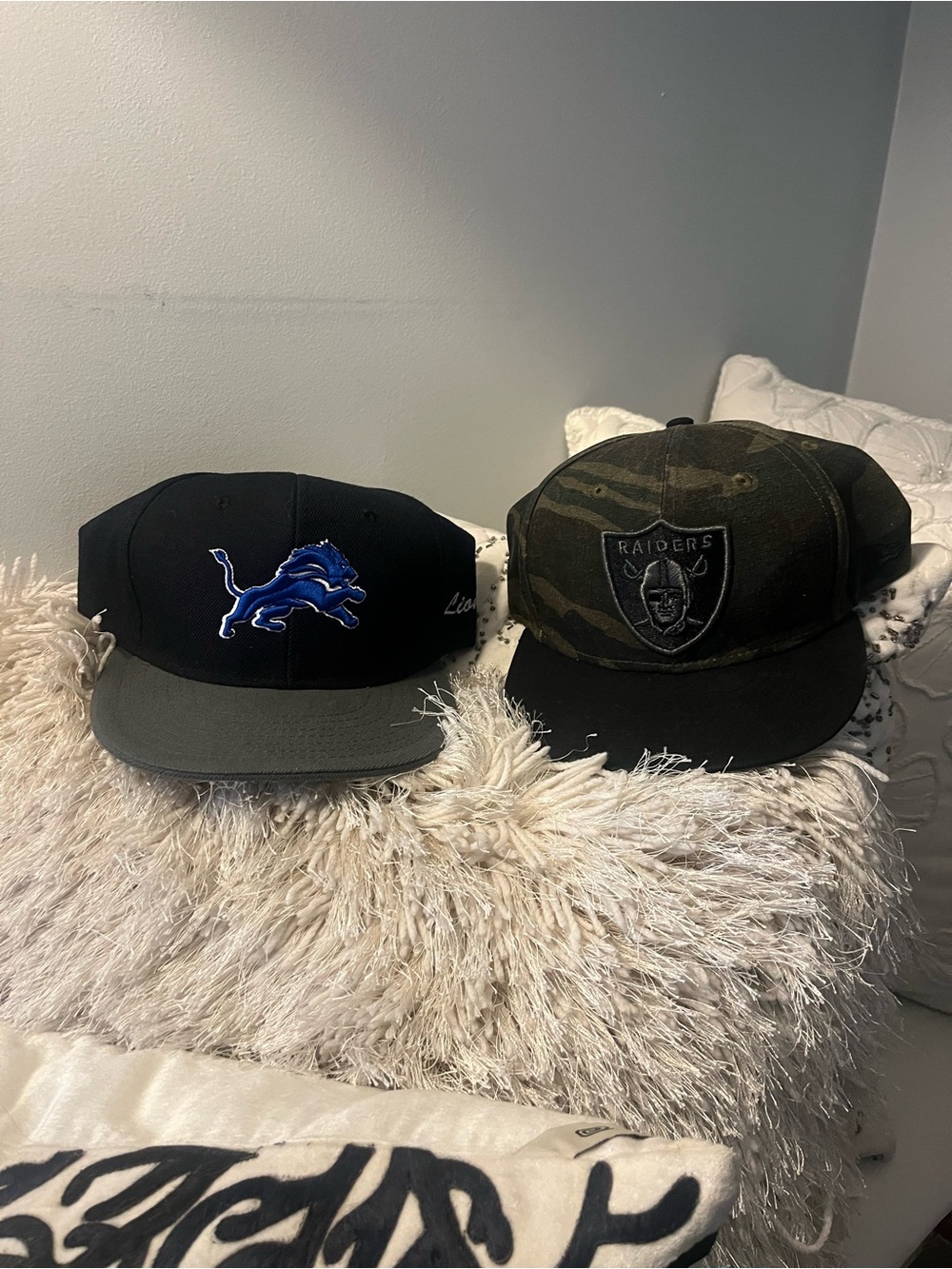 Detroit Lions & Raiders Snapback Hats - Black and Olive